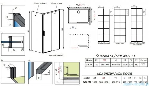 Radaway Idea Black Kdj Factory kabina prysznicowa 100x70 prawa czarny mat/szkło przejrzyste 387040-54-55R/387048-54-55L