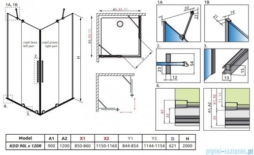 Radaway Furo Brushed GunMetal KDD kabina 90x120cm szczotkowany grafit 10105090-92-01L/10105120-92-01R