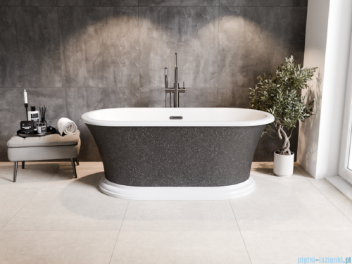 Besco Ziva Glam Grafitowa Illume Coat 160x75 cm wanna wolnostojąca +  maskownica odpływu gun metal postument biały #WWA160ZGSGR