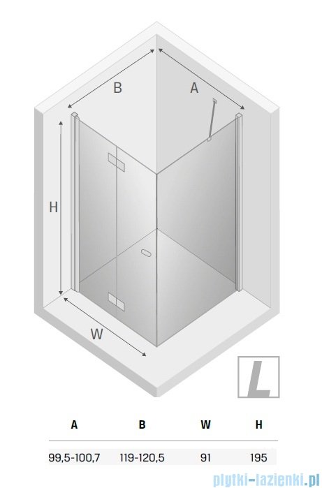 New Trendy New Soleo Light Gold 100x120x195 cm kabina lewa drzwi składane pojedyncze wspornik skośny złoty jasny połysk/szkło przejrzyste  K-1918