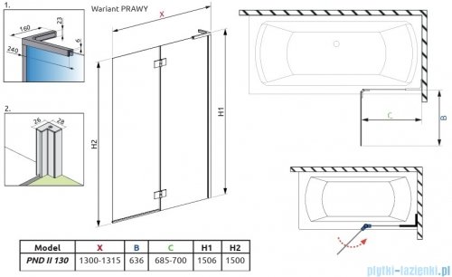 Radaway Essenza 8 SL Brushed Nickel PND II parawan nawannowy 130cm prawy szczotkowany nikiel/przejrzyste 10500130-91-01R