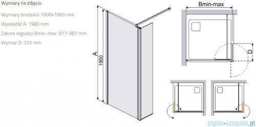 Sanplast Prestige III PR2/PRIII kabina Walk-In z elementem ruchomym 100x198 cm czarny matowy 600-073-0990-59-401