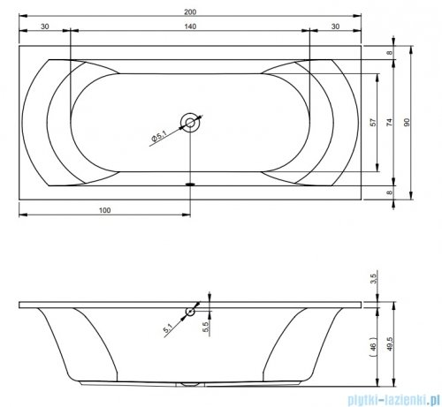 Riho Lima wanna prostokątna 200x90cm z hydromasażem Air lewa B054003005