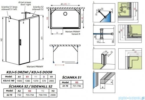 Radaway Idea Black Kdj+s kabina prysznicowa 75x140x75 prawa czarny mat/szkło przejrzyste 10116140-54-01R/387049-54-01L/10117075-01-01