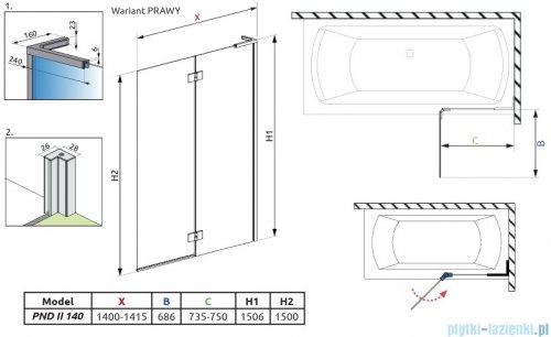 Radaway Essenza 8 SL PND II parawan nawannowy 140cm prawy chrom połysk/przejrzyste 10500140-01-01R