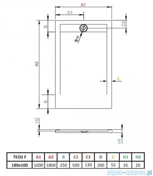 Radaway Teos F brodzik 180x100cm cemento HTF180100-74