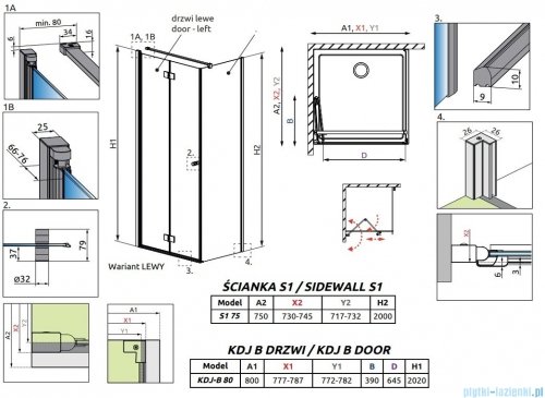Radaway Essenza Kdj B kabina 80x75cm lewa szkło przejrzyste 1385081-01-01L/1384049-01-01