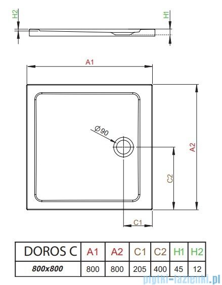 Radaway Doros C Stone brodzik kwadratowy 80x80x4,5 antracyt SDRC8080-01-64S