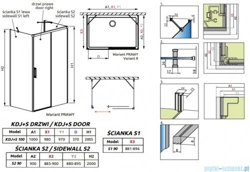Radaway Idea Black Kdj+s kabina prysznicowa 90x100x90 prawa czarny mat/szkło przejrzyste 10116100-54-01R/387050-54-01L/10117090-01-01