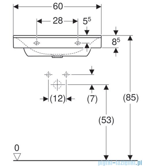 Geberit Xeno 2 Umywalka ścienna z otworem na baterię 60x48 cm KeraTect 500.530.01.1