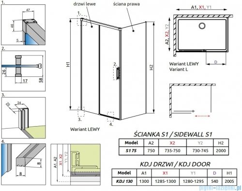 Radaway Idea White Kdj kabina 130x75cm lewa szkło przejrzyste 387043-04-01L/387049-04-01R