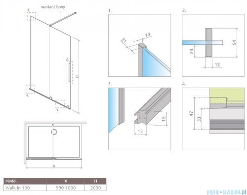 Radaway Furo kabina Walk-in 100x200cm lewa szkło przejrzyste 10106538-01-01L/10110494-01-01