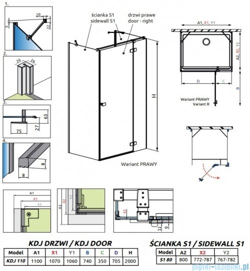 Radaway Fuenta Kdj+S kabina 80x110x80cm prawa chrom połysk szkło przejrzyste 1384051-01-01/1384023-01-01R/1384051-01-01