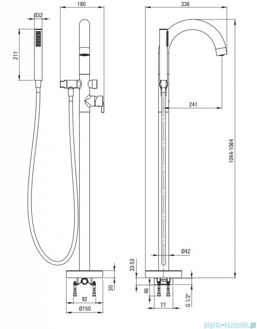 Deante SILIA Bateria wannowa wolnostojąca z zestawem prysznicowym bianco BQS_A17N