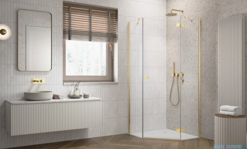Radaway Essenza 8 Gold Ptj kabina pięciokątna 80x80cm prawa złoty połysk/szkło przejrzyste 10490000-09-01R/10490100-01-01
