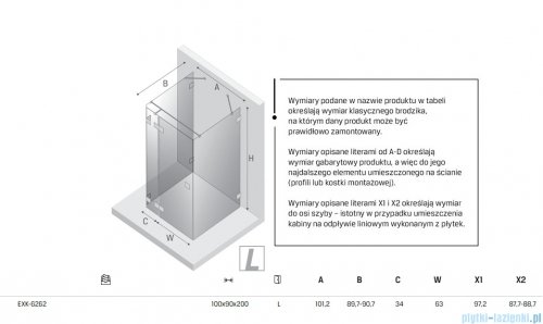 New Trendy Eventa Black Chrome kabina prysznicowa przyścienna 100x90x200 przejrzyste Lewa czarny połysk EXK-6262