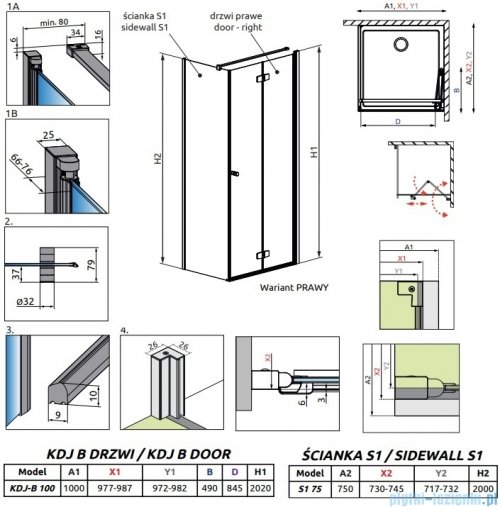 Radaway Fuenta Kdj B kabina 100x75cm prawa chrom połysk szkło przejrzyste 1384083-01-01R/1384049-01-01
