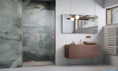 Radaway Essenza 8 Brushed Copper Dwj drzwi wnękowe 90cm lewe szczotkowana miedź/szkło przejrzyste 10480612-01-01L/10460237-93-01L