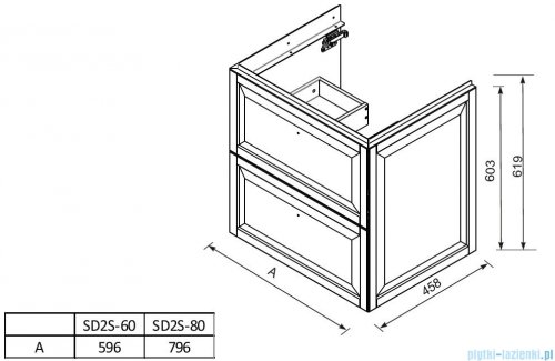rysunek techniczny Oristo Montebianco szafka z blatem 60x60x46 biały mat OR47-SD2S-60-2/OR00-BU-60-2