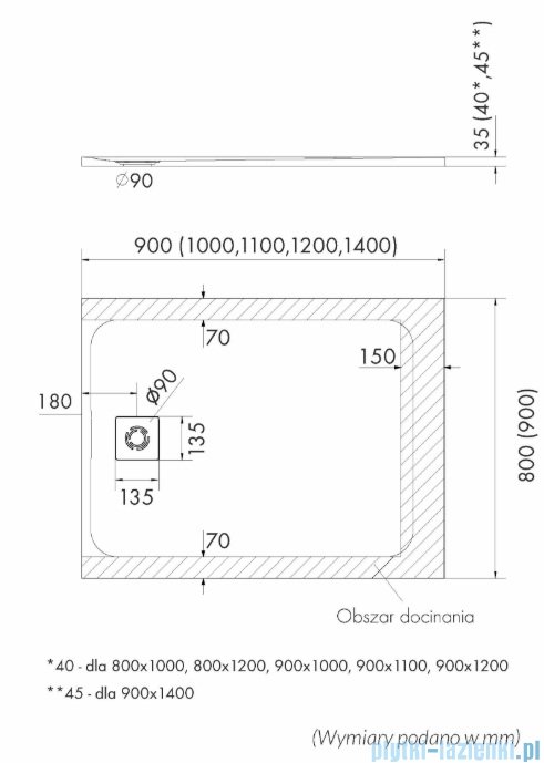 Schedpol Schedline Magnific brodzik prostokątny Black Stone 90x80x3,5cm 3SP.M1P-8090/C/ST-M9/C/ST