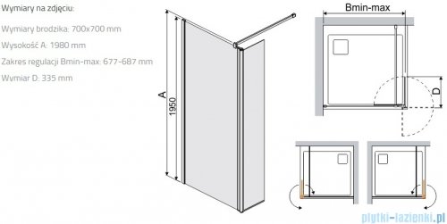 Sanplast Prestige III PR2/PRIII kabina Walk-In z elementem ruchomym 70x198 cm czarny matowy 600-073-1260-59-401