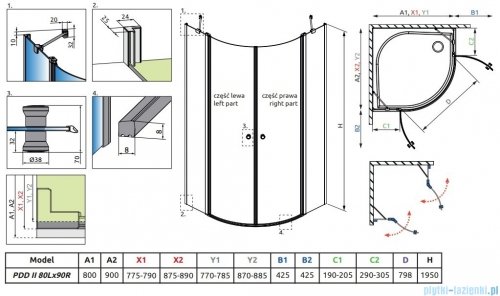 Radaway Eos PDD II kabina półokrągła 80x90 przejrzyste 13799470-01L/13799471-01R