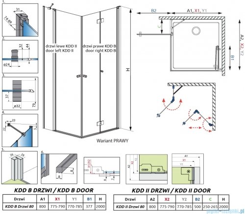 Radaway Nes Black KDD B / KDD II kabina 80x80cm prawa czarny mat przejrzyste 10024080-54-01R/10016080-54-01L