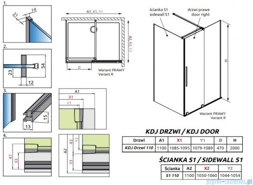 Radaway Furo Black Kdj kabina 110x110cm prawa szkło przejrzyste 10104572-54-01R/10110530-01-01/10113110-01-01