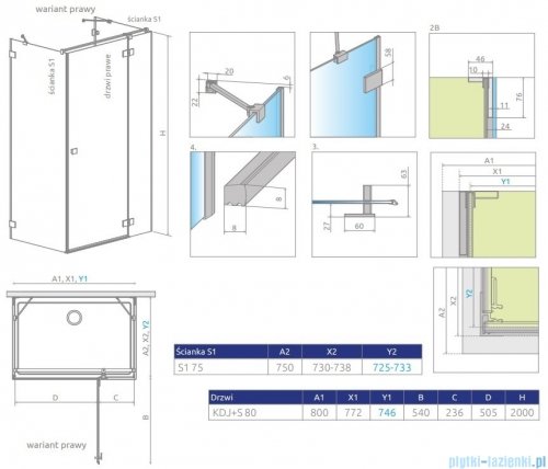 Radaway Essenza Pro Brushed Copper Kdj+S kabina 75x80x75cm prawa szczotkowana miedź 10097380-93-01R/10098075-01-01/10098075-01-01
