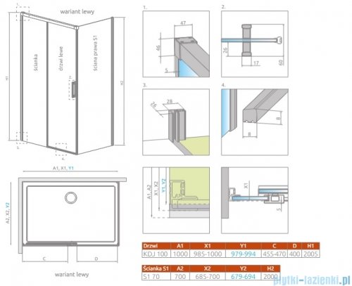 Radaway Idea 8 Kdj kabina 100x70cm lewa szkło przejrzyste 10340520-01-01L/10350453-01-01/10360070-01-01R
