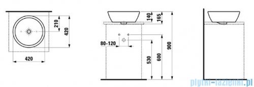 Laufen Pro B umywalka nablatowa bez przelewu 42x42 biała H8129620001121