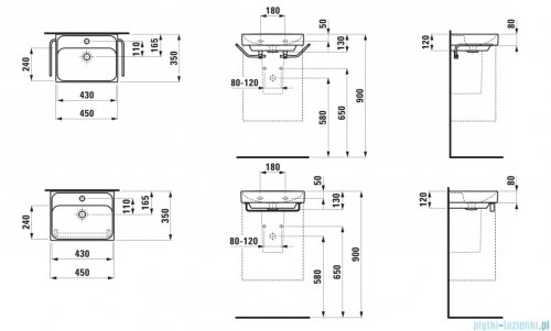 Laufen Meda umywalka ścienna 45x35cm biała H8151110001041