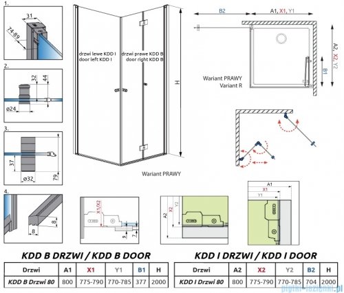 Radaway Nes KDD B / KDD I kabina 80x80cm prawa chrom przejrzyste 10024080-01-01R/10015080-01-01L