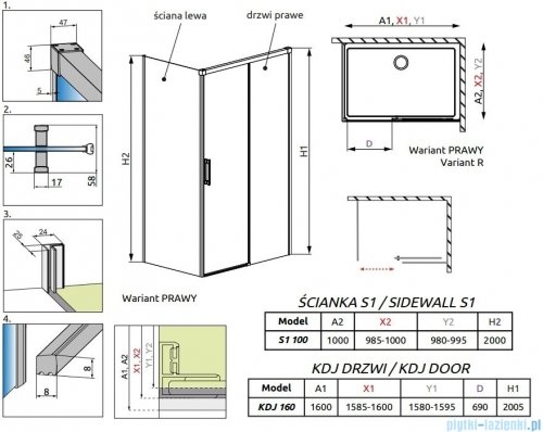 Radaway Idea White Kdj kabina 160x100cm prawa szkło przejrzyste 387046-04-01R/387052-04-01L
