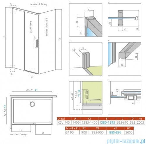 Radaway Idea Kdj Brushed Copper kabina 140x90cm lewa szczotkowana miedź 387044-93-01L/387050-93-01R