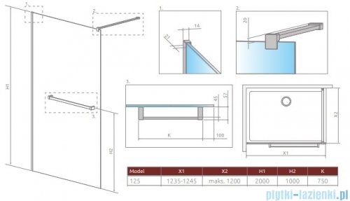 Radaway Modo New II z wieszakiem kabina Walk-in 125x200 szkło przejrzyste 389125-01-01W