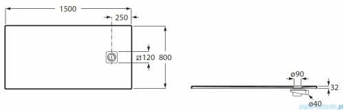 Roca Magma 150x80cm brodzik prostokątny kompozytowy STONEX SZARY ŁUPEK APE015DC32003200