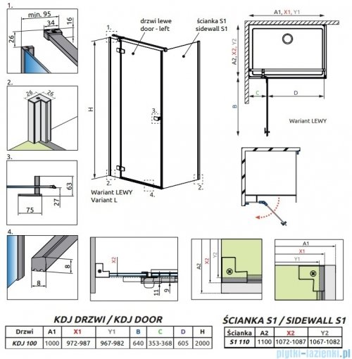 Radaway Fuenta Kdj kabina 100x110cm lewa chrom połysk szkło przejrzyste 1384040-01-01L/1384053-01-01