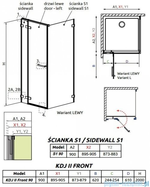 Radaway Arta Kdj II kabina 90x90cm lewa szkło przejrzyste + brodzik Doros C + syfon