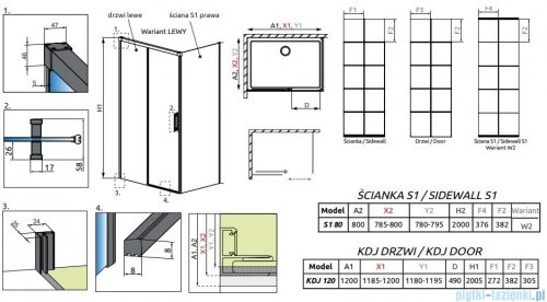 Radaway Idea Black Kdj Factory kabina prysznicowa 120x80 lewa czarny mat/szkło przejrzyste 387042-54-55L/387051-54-55R