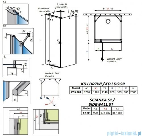 Radaway Fuenta New Kdj+S kabina 90x120x90cm lewa szkło przejrzyste 384024-01-01L/384050-01-01/384050-01-01