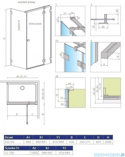 Radaway Essenza Pro White Kdj kabina 90x110cm prawa szkło przejrzyste 10097090-04-01R/10098110-01-01