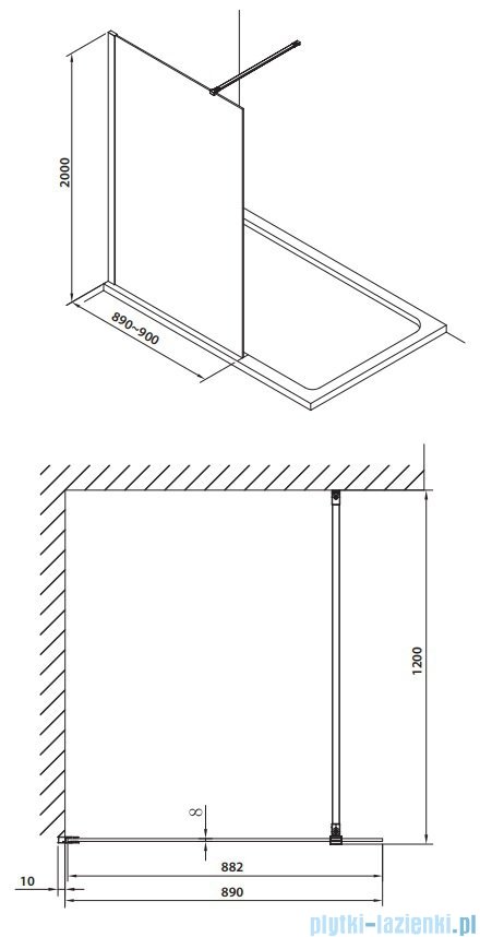 Omnires Marina Kabina prysznicowa typu walk-in 90x200 cm przejrzyste DNR90XCRTR