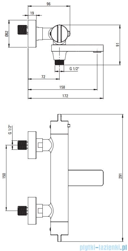 Deante Titanium bateria wannowa ścienna termostatyczna bez zestawu prysznicowego titanium BCH D1BT