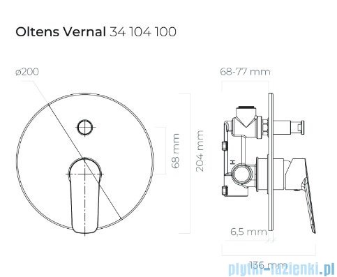Oltens Vernal bateria prysznicowa podtynkowa chrom 34104100