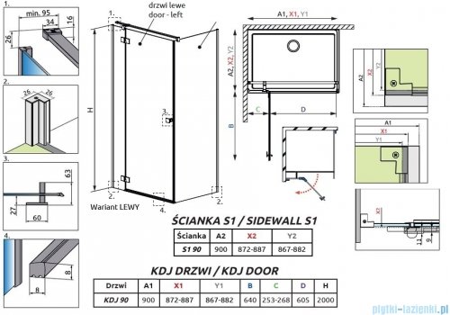 Radaway Essenza Kdj kabina 90x90cm lewa szkło przejrzyste 1385044-01-01L/1384050-01-01