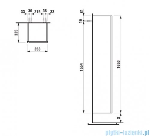 Laufen Meda kolumna łazienkowa wysoka 1 drzwi prawe Traffic Grey H4216520112661