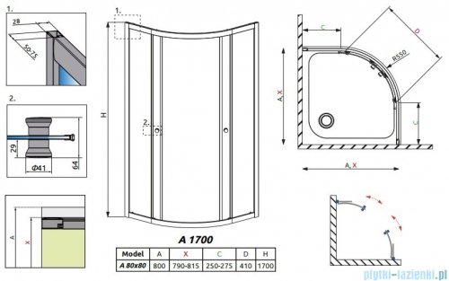 Radaway Premium A Kabina półokrągła 80x80x170 szkło fabric 30411-01-06