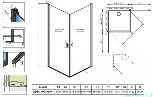 Radaway Nes 8 Black Kdd I Frame kabina 90x100cm czarny mat/szkło przejrzyste 10071090-54-56L/10071100-54-56R