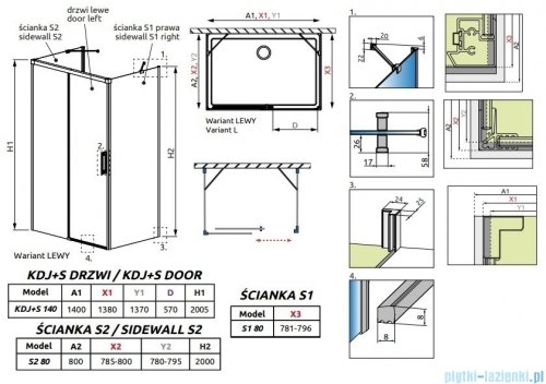 Radaway Idea Kdj+s kabina prysznicowa 80x140x80 lewa przejrzyste 10116140-01-01L/387051-01-01R/10117080-01-01